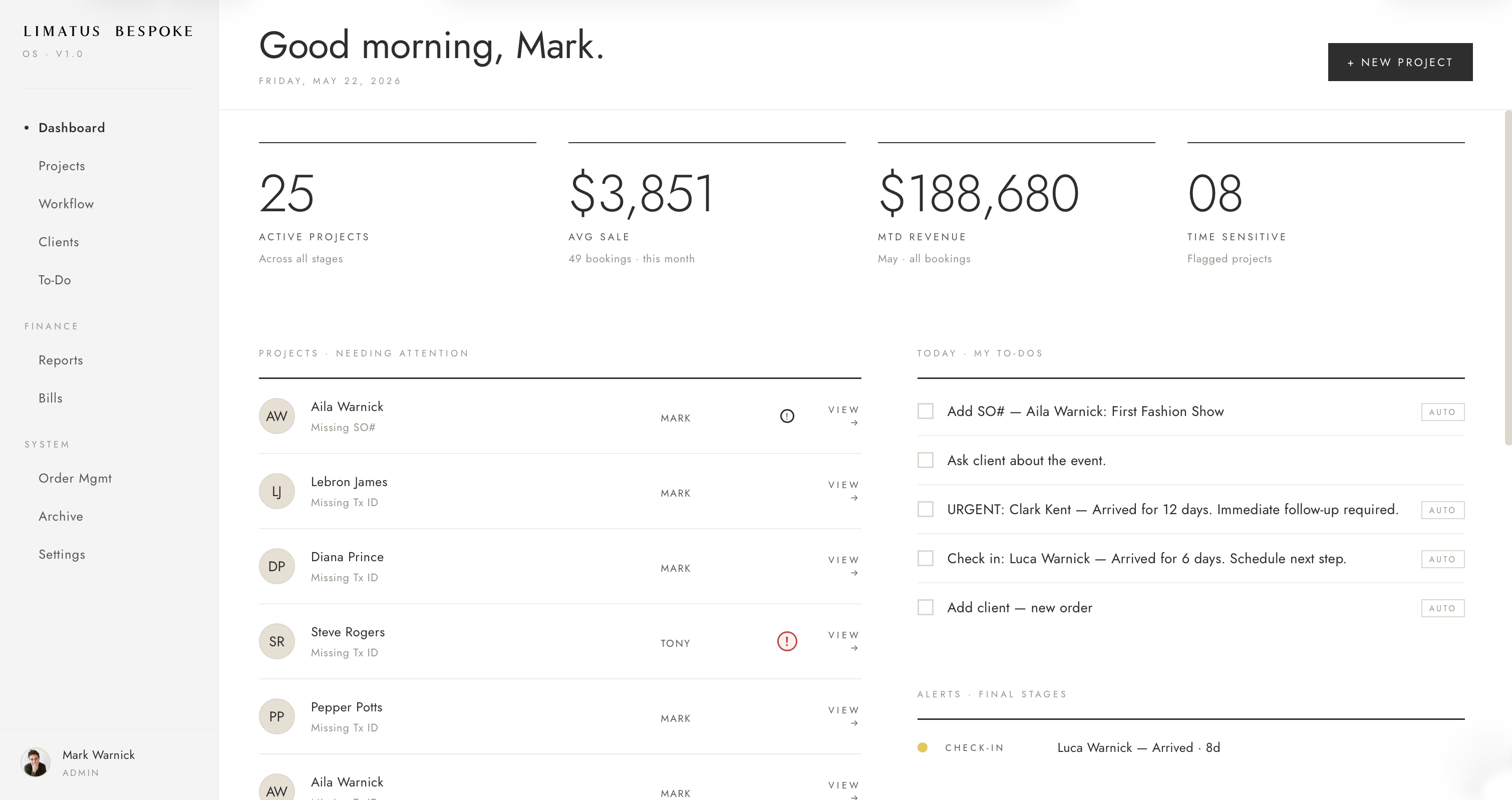 Limatus Bespoke OS — Dashboard