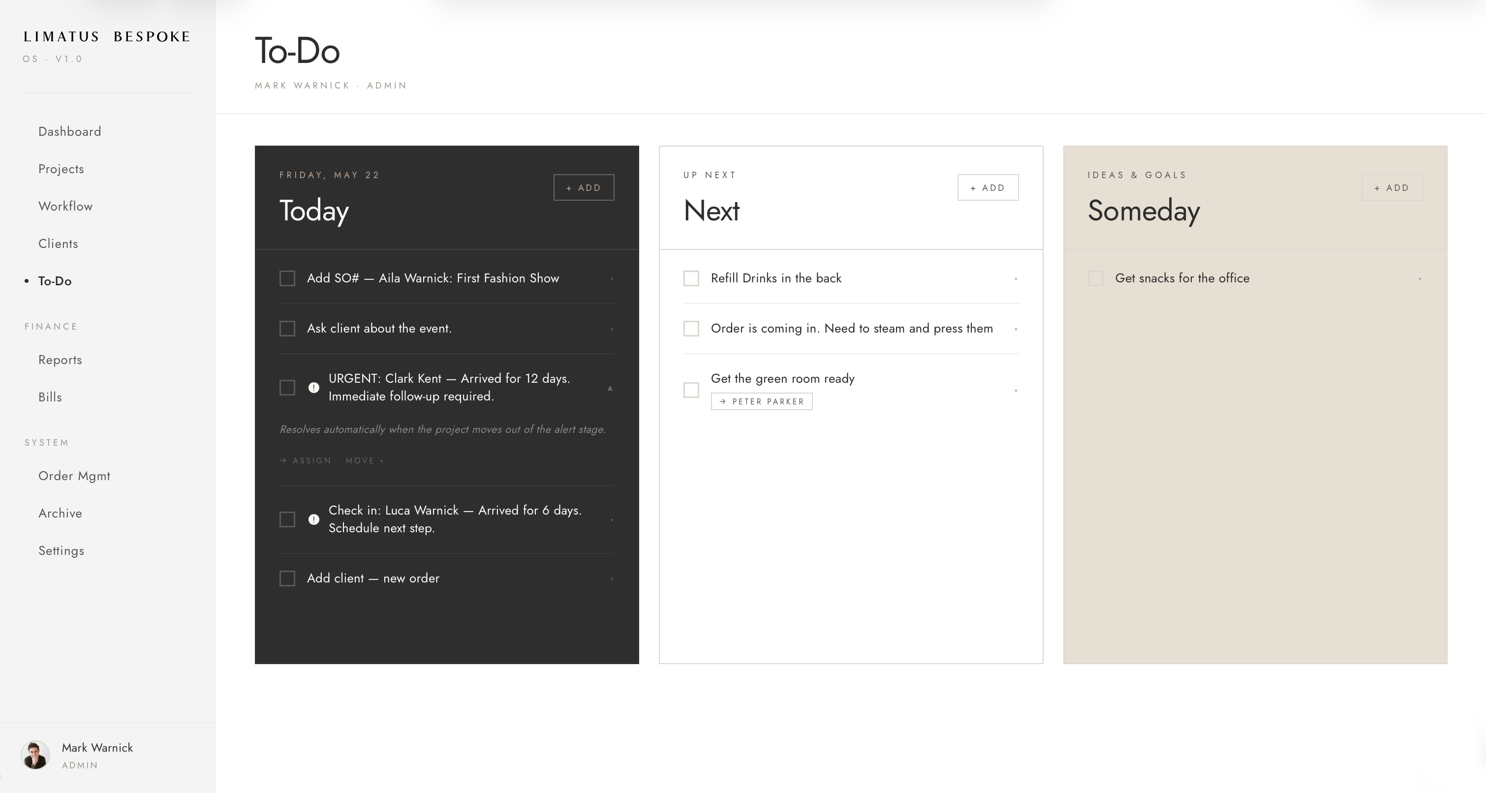 Limatus Bespoke OS — To-Do board